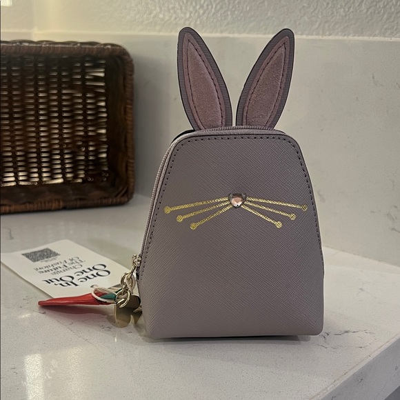 Kate Spade Gray Bunny Ear Mini Bag / bag charm / card holder NWT - Picture 15 of 16
